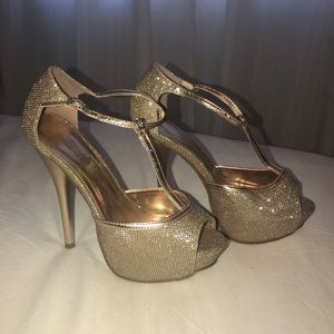 Gold glitter platform heels